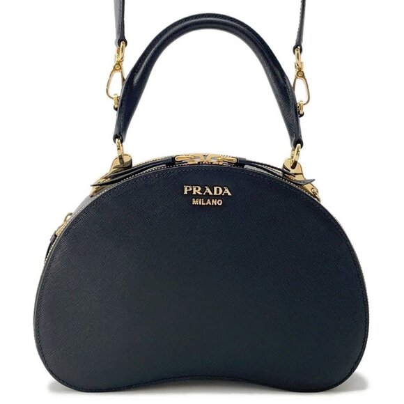 PRADA Sydney 2-way Handbag Saffiano LeatherLeather Black 1BA238 - Picture 1 of 14